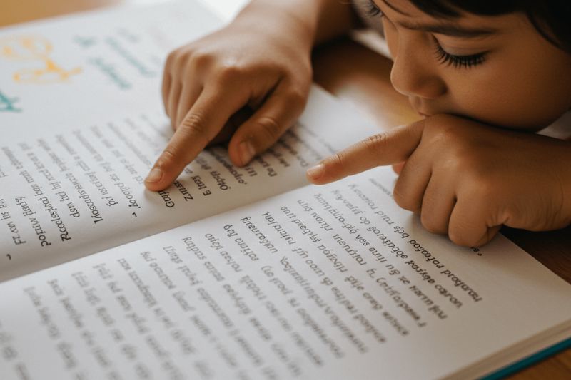 criança identificando palavras em uma frase com apoio visual