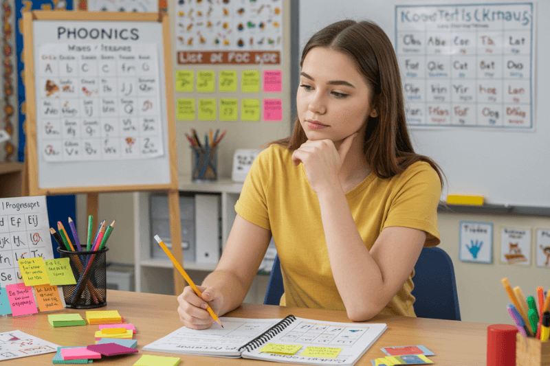 professora iniciante de inglês com phonics